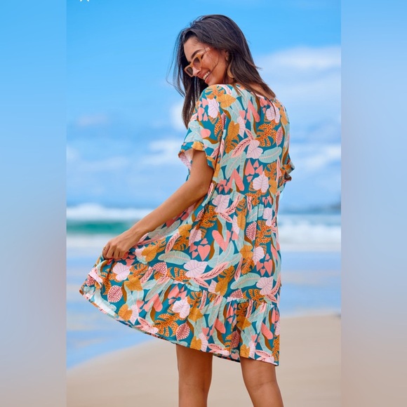 Floral V-Neck Swim Cover-Up Dress - Picture 2 of 11